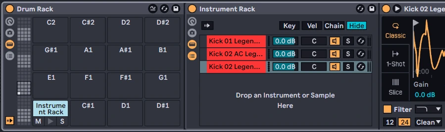 Frequency zones of layered drums